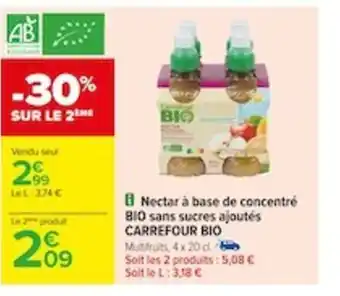 Carrefour Nectar à base de concentré BIO sans sucres ajoutés offre