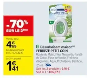Carrefour Desodorisant maison febreze petit coin offre