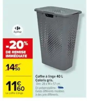 Carrefour Coffre à linge 40 L Coloris gris. offre