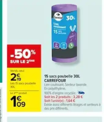 Carrefour 15 sacs poubelle 30L carrefour offre