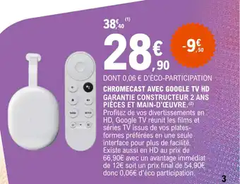 CHROMECAST AVEC GOOGLE TV HD GARANTIE CONSTRUCTEUR 2 ANS