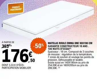 E.Leclerc MATELAS ROULE EMMA ONE 90X190 CM offre