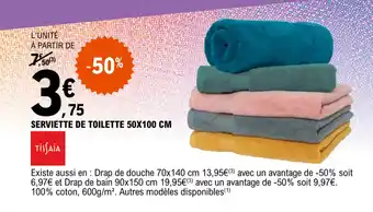 E.Leclerc SERVIETTE DE TOILETTE 50X100 CM offre