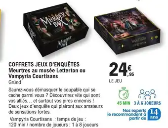 E.Leclerc Espace Culturel COFFRETS JEUX D'ENQUÊTES Meurtres au musée Letterton ou Vampyria Courtisans offre