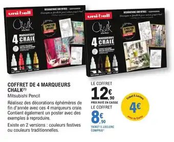 E.Leclerc Espace Culturel COFFRET DE 4 MARQUEURS CHALK(¹) Mitsubishi Pencil offre