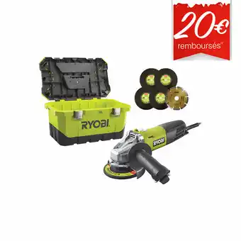 Bricorama Meuleuse d'angle ryobi 800w 125mm - 1 disque diamant - 5 disques à ébarber - toolbox rag800-125ta6 offre