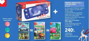 E.Leclerc Espace Culturel CONSOLE SWITCH LITE + 1 JEU AU CHOIX Nintendo offre