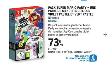 PACK SUPER MARIO PARTY + UNE PAIRE DE MANETTES JOY-CON VIOLET PASTEL ET VERT STEL Nintendo Course