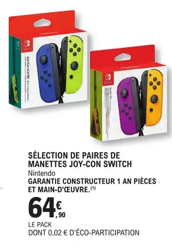 E.Leclerc Espace Culturel SÉLECTION DE PAIRES DE MANETTES JOY-CON SWITCH offre