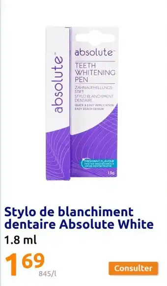Action Stylo de blanchiment dentaire Absolute White offre