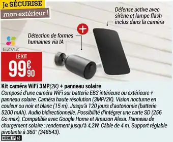 Bricorama Ezviz kit caméra wifi 3mp(2k) + panneau solaire offre
