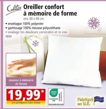 Norma Calitex oreiller confort à mémoire de forme offre