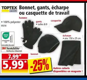 Norma Toptex bonnet, gants, écharpe ou casquette de travail homme offre