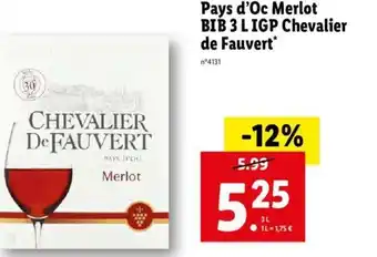 Lidl Pays d'Oc Merlot BIB 3 L IGP Chevalier offre
