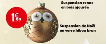Maxi Bazar Suspension de noël en verre hibou brun offre