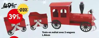 Train en métal avec 2 wagons l.86cm