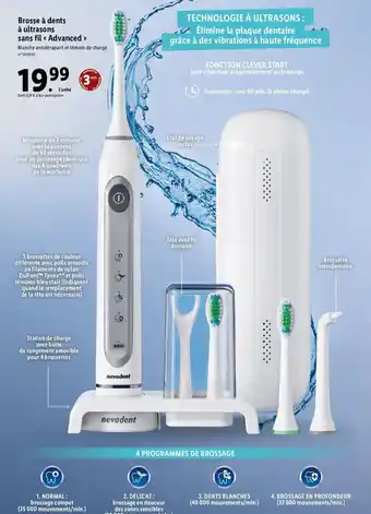 Lidl Brosse à dents à ultrasons sans fil Advanced offre