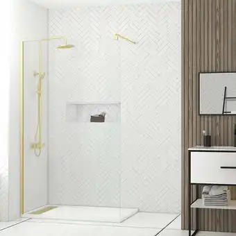 Bricomarché Paroi de douche 120x200cm - profilé + bras extensible + colonne de douche thermostatique or brossé offre