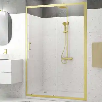 Bricomarché Porte de douche coulissante 140x200cm - profilés or doré brossé - verre trempé 6mm - goldy crush offre