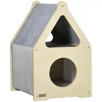 Maison pour chat design maisonnette - niche chat panier chat - 2 coussins amovibles, 2 niv. - panneaux aspect bois clair poly
