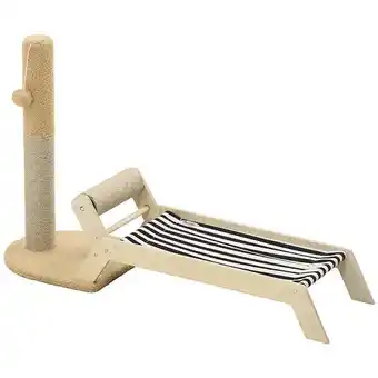 Bricomarché Lit pour chat arbre à chat griffoir grattoir avec hamac et pompon suspendu dim. 88,5l x 31,5l x 54,5h cm naturel offre