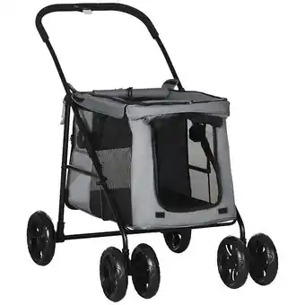Bricomarché Poussette pliable pour chien chat 4 roues 3 pochettes rangement coussin acier oxford gris offre