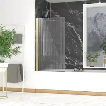 Pare-baignoire rabattable 80x140cm - profilé or doré brossé - verre trempé ondulé 5mm - wavy