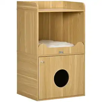 Bricomarché Maison de toilette chat - porte, niche avec coussin, plateau - panneaux aspect bois clair offre