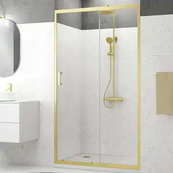 Bricorama Porte de douche coulissante 120x200cm - profilés or doré brossé - verre trempé 6mm - goldy crush offre