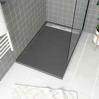 Bricorama Receveur en acrylique gris effet pierre 90x140x5 cm - grille linéaire chrome - meteora offre