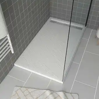 Bricorama Receveur en acrylique blanc effet pierre 90x140x5 cm - grille linéaire chrome - moon offre