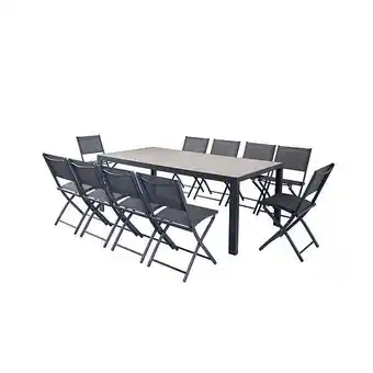 Bricorama Lagos - ensemble table aluminium effet bois et 10 chaises offre