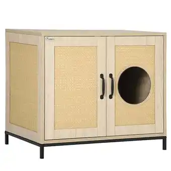 Bricorama Pawhut meuble maison de toilette pour chat 2 en 1 avec double porte châssis acier panneaux particules aspect bois clair offre