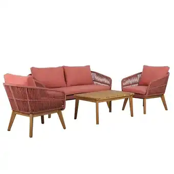 Bricorama Salon de jardin mala en bois d'acacia 5 places corde coussins terracotta offre
