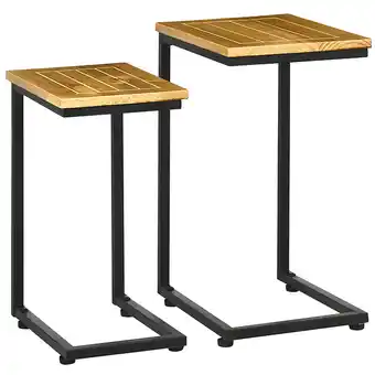 Bricorama Lot de 2 tables basses gigognes de jardin - structure métal époxy noir plateau bois pin pré-huilé offre