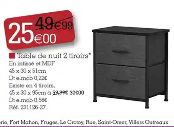 Table de nuit 2 tiroirs
