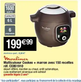 Multicuiseur Cookeo + marron avec 150 recettes réf. CE851910