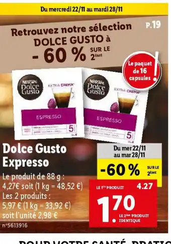 Lidl Dolce Gusto Expresso offre