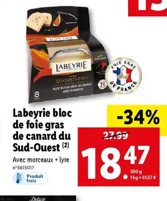 Lidl Labeyrie bloc de foie gras de canard du Sud-Ouest offre