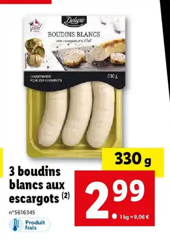 Lidl 3 boudins blancs aux escargots (²) offre