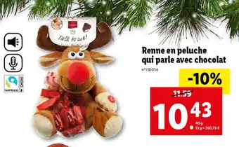 Lidl Renne en peluche qui parle avec chocolat offre