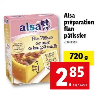 Lidl Alsa préparation flan pâtissier offre