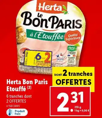 Lidl Herta Bon PARIS Etouffé offre