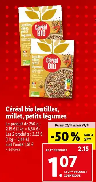 Lidl Céréal bio lentilles, millet, petits légumes offre