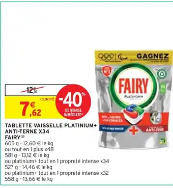 Intermarché Fairy tablette vaisselle platinium+ anti-terne x34 (b) offre