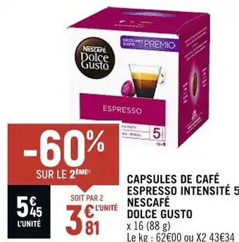 Spar Nescafé capsules de café espresso intensité 5 dolce gusto offre
