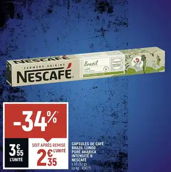 Nescafé capsules de café brazil lungo pure arabica intensité 8