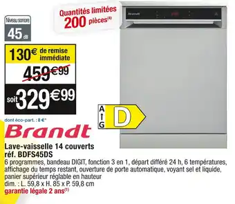 Cora x Carrefour Brandt lave-vaisselle 14 couverts réf. bdfs45ds offre