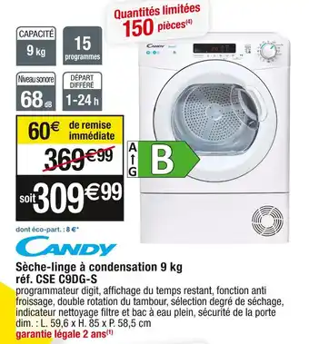 Candy sèche-linge à condensation 9 kg réf. cse c9dg-s