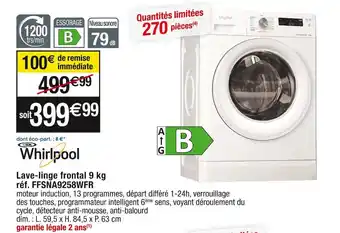 Whirlpool lave-linge frontal 9 kg réf. ffsna9258wfr